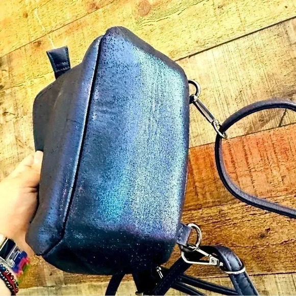 Free People Moonlight Mini Convertible Backpack Navy Metallic - Picture 6 of 9